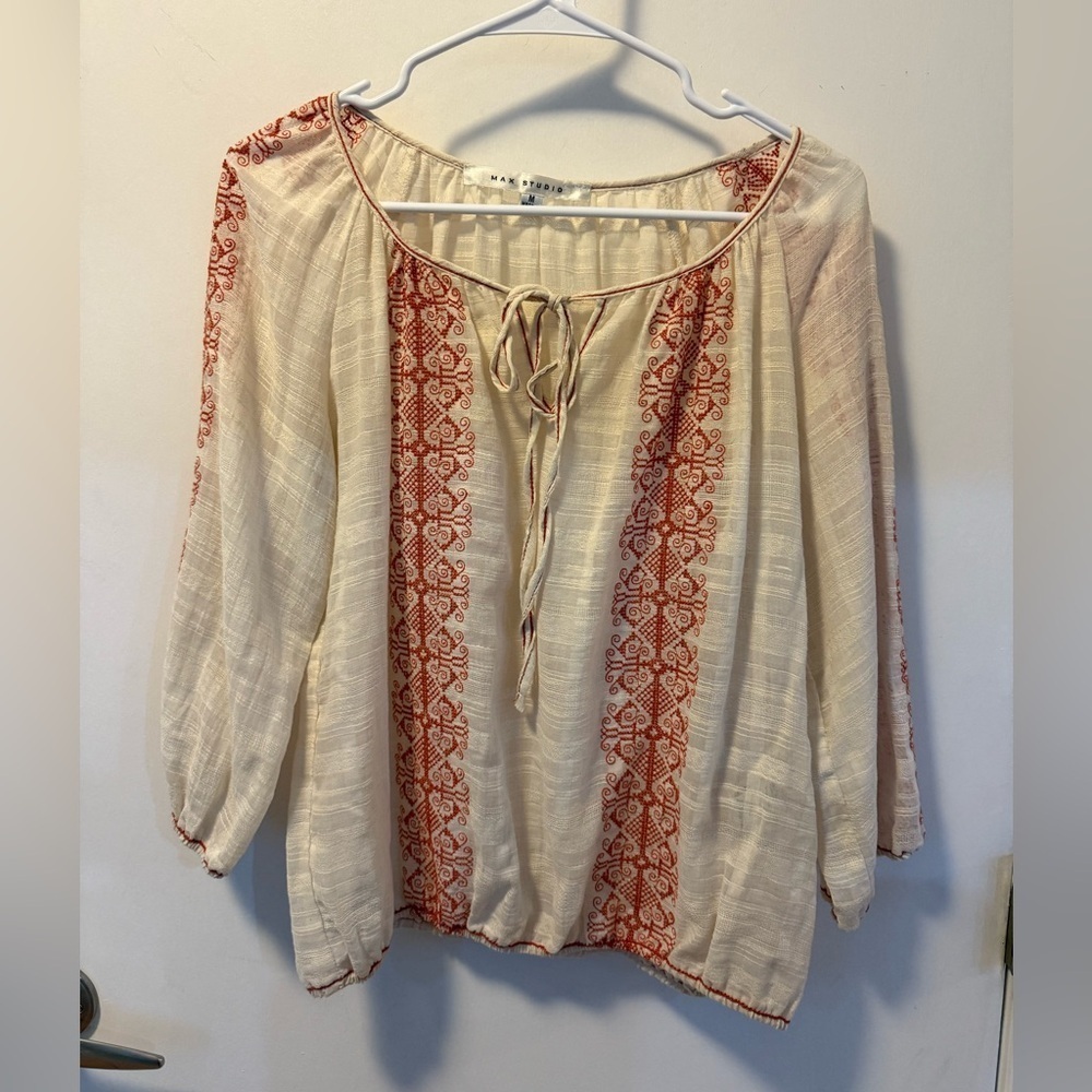Max Studio Boho Peasant Top, Size M - Picture 2 of 5